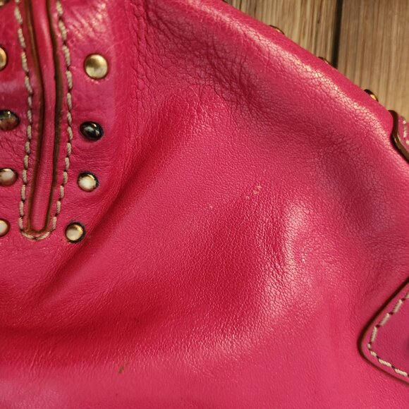 Michael Kors Hot Pink Studded Leather Handbag Satchel Purse - Picture 13 of 15